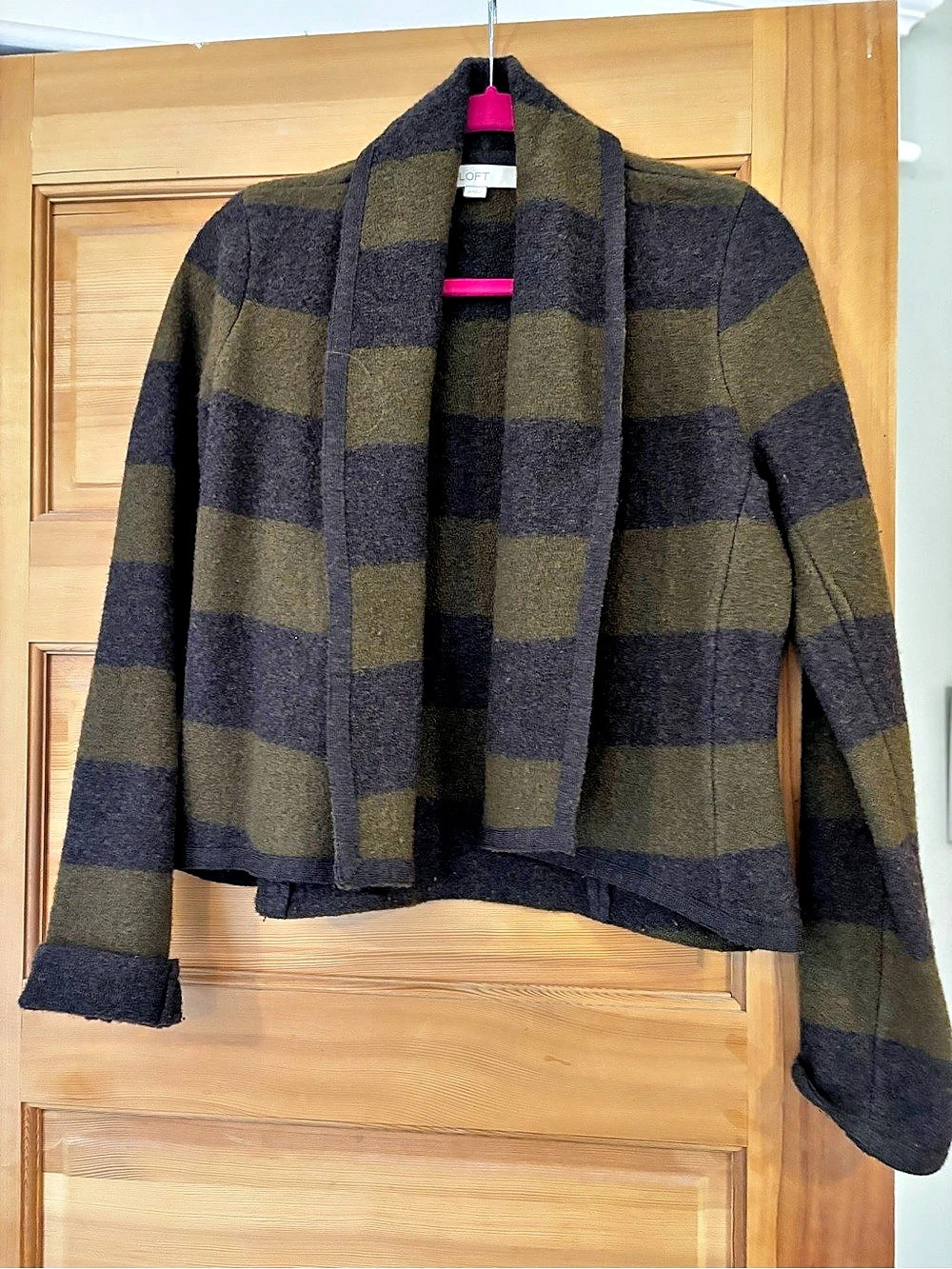 LOFT Striped Jacket in Green & Black Size Medium Like New
